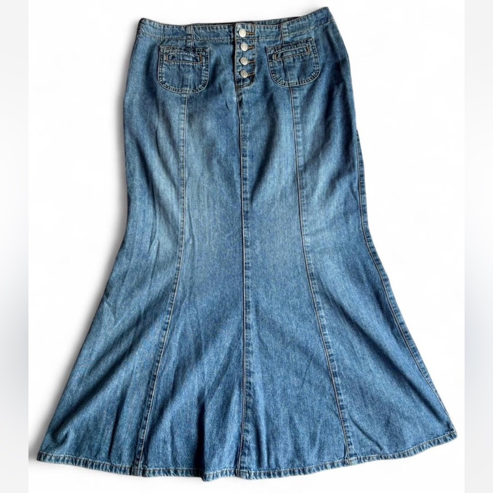 Paris Blues Women's Blue Denim Flared Maxi Skirt